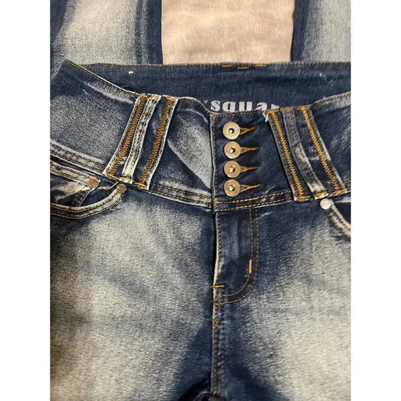 NWOT L’Square SZ 9 Long Pants Jeans Distressed High Button Stretch - Picture 3 of 5